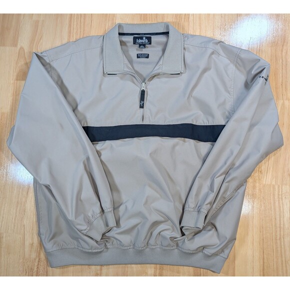 Ashworth Weather Systems 1/4 Zip Pullover Jacket Men’s L Beige Black Stripe - Picture 1 of 9
